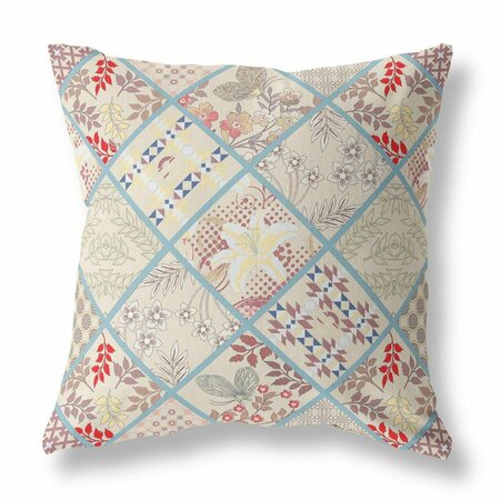 PALACEDESIGNS 20 in. Patch Indoor & Outdoor Throw Pillow Cream Magenta & Red PA3091805